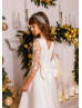 Ivory Lace Satin Beaded Flower Girl Dress Wedding Party Dress